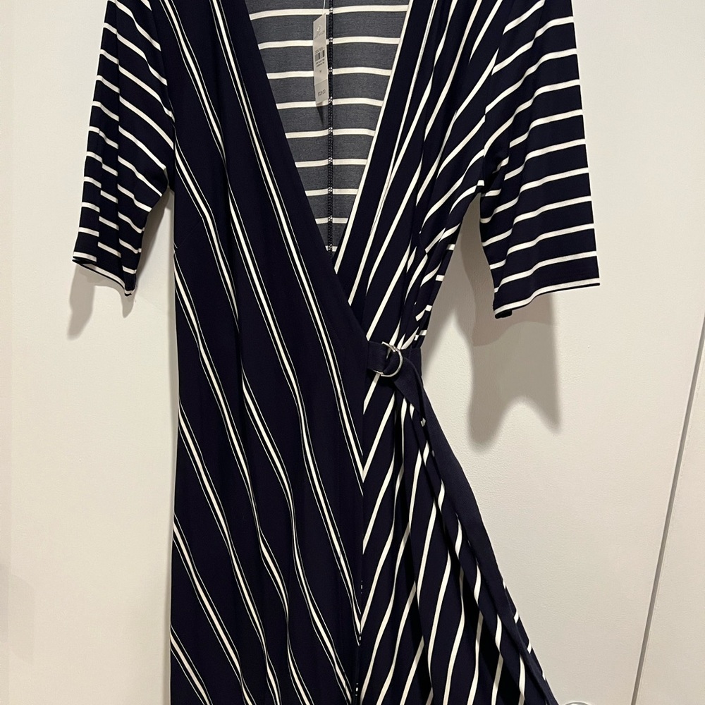 Ann Taylor Navy/White Striped criss cross dress with tags never worn